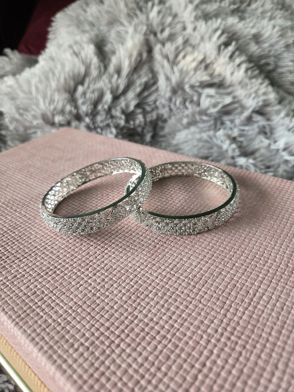 Silver Crystal Pave Bangle Bracelet - Sparkling Silver Accent